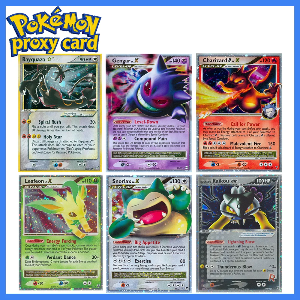 Cartas PTCG Raras Holo Charizard Gengar Rayquaza Deoxys Arceus Coleção de Cartas de Jogo Cartas Individuais Foil Cartas Proxy Pokémon