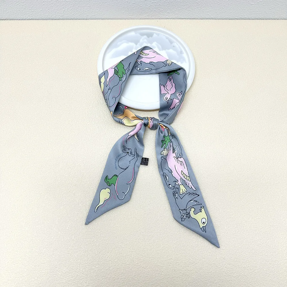 90x5cm Animal Print Streamer Women's Spring Summer Imitation Silk Scarf Rabbit and Horse Print Headband Tied Packaging Ribbon