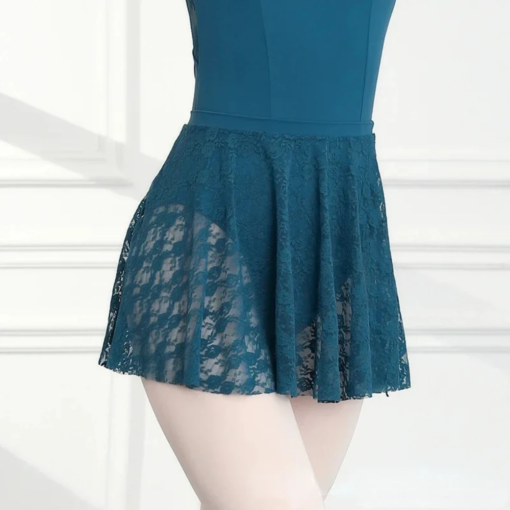 

Women Ballet Mesh Lace Transparent Short Skirt Hollow Out Jacquard Dance Skirts Bottom Cover Female Dance Training Dancewear