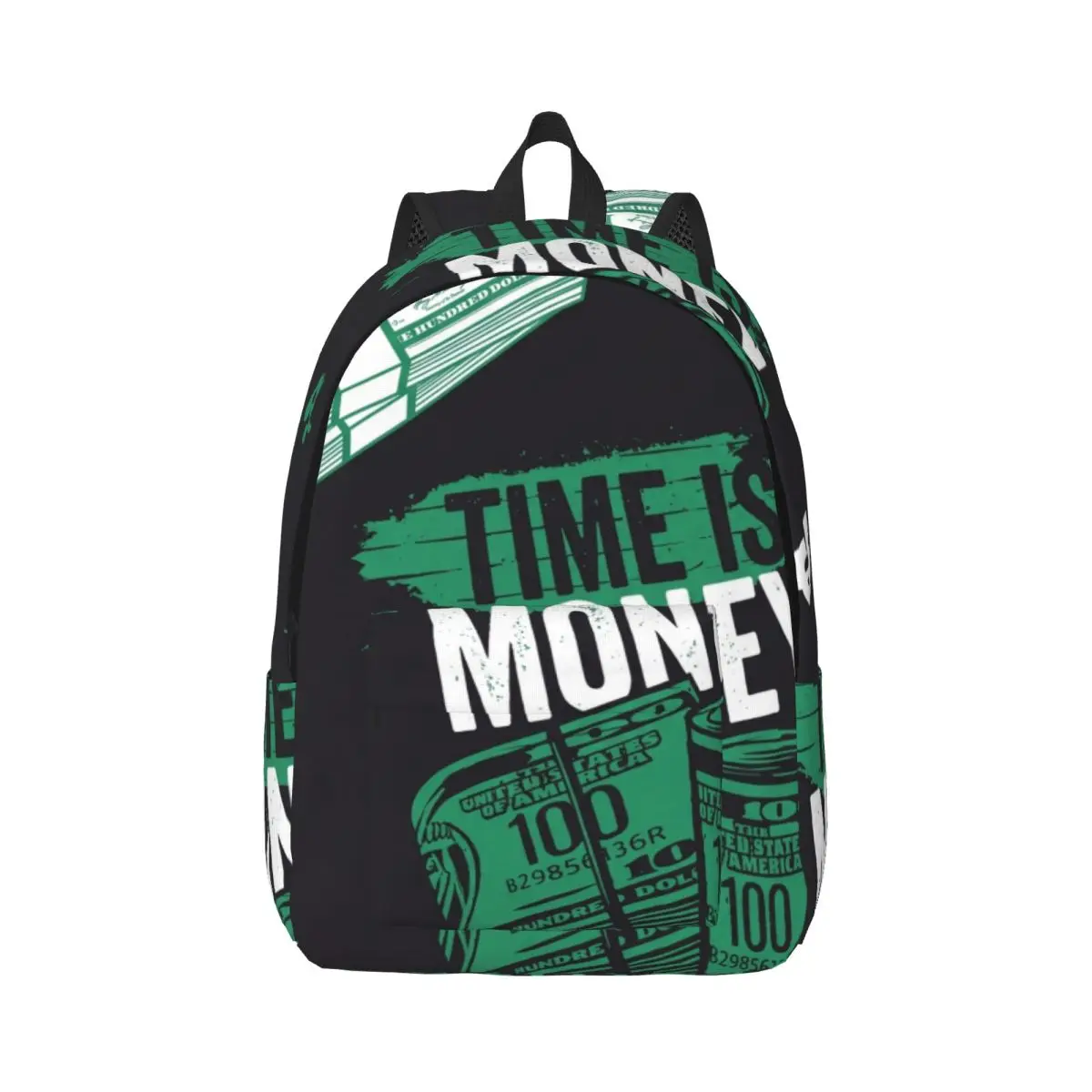 Cool Skull Student Backpack Tossed Dollar Bill Street Graphic Charcoal Black Emerald Green Edgy Daypack for School Work Weekend