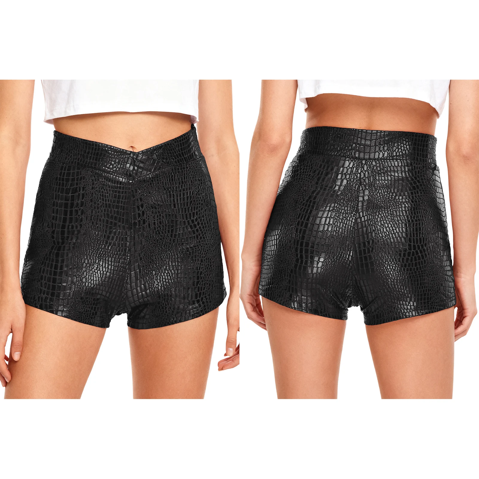 النساء عالية الخصر الغنيمة السراويل الساخنة جلد الثعبان طباعة لامع أسود الغنيمة السراويل ملابس رقص للمهرجانات الموسيقية ارتداء اليومي غير رسمي