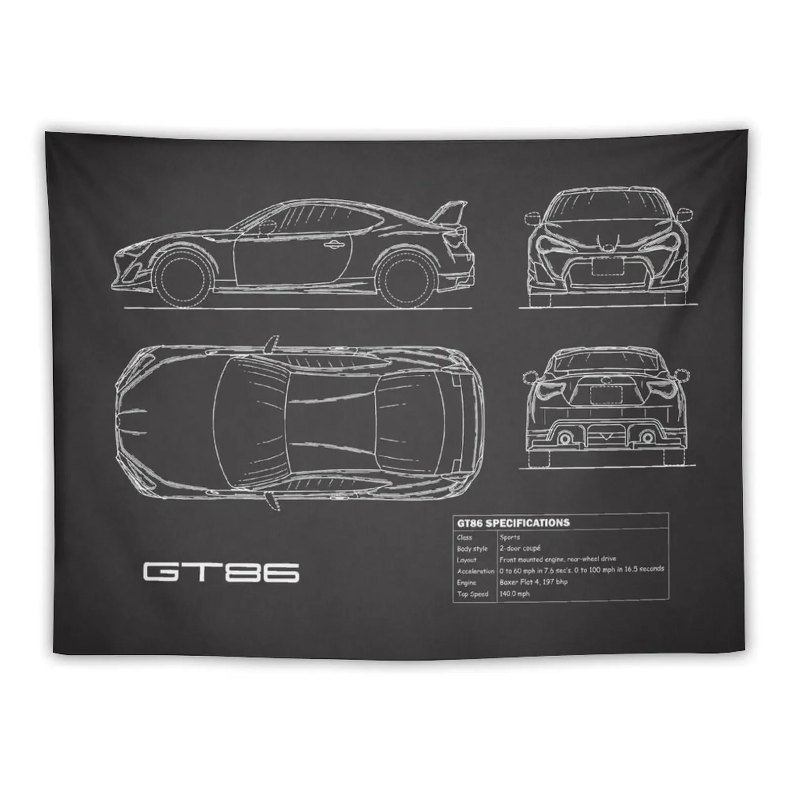 

The GT86 Blueprint Tapestry Decorative Wall Mural Aesthetic Room Decoration Tapestry