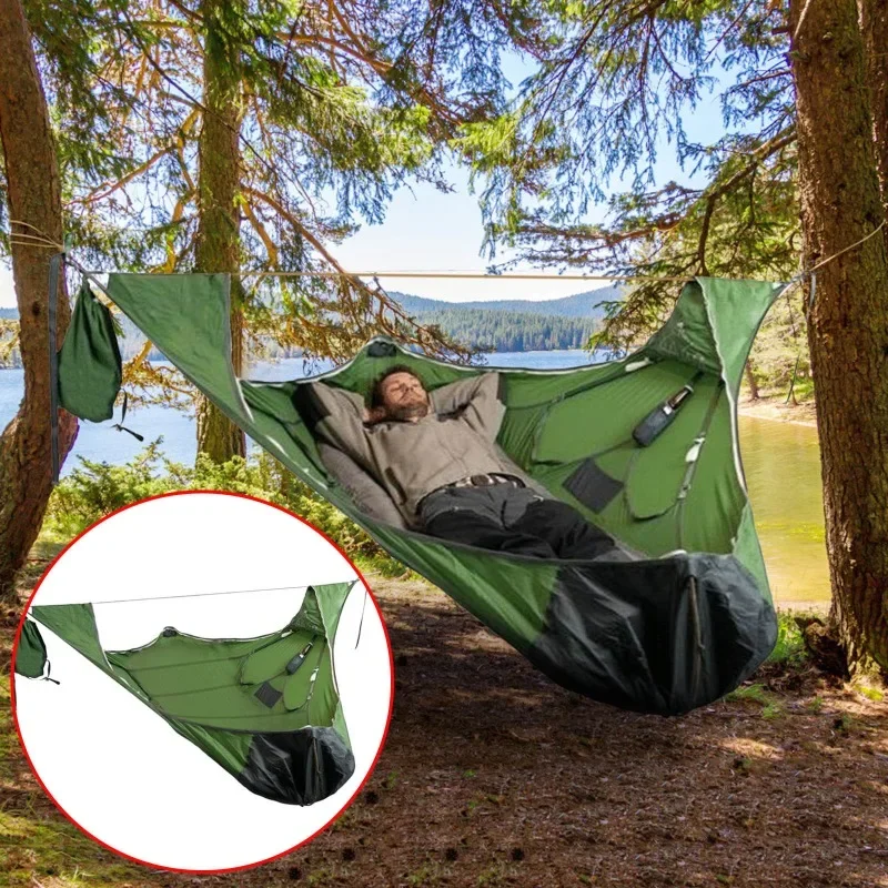 Outdoor Survival Portable Single Hammock Camping Elevated Sleeping Bed Tear-proof Mosquito-proof Lying Flat Hammock 2024 New