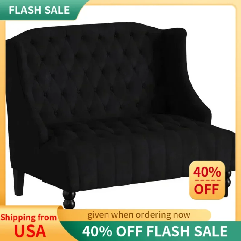 Christopher Knight Home Leora Modern Glam Tufted Velvet Wingback Loveseat, Black / Dark Brown