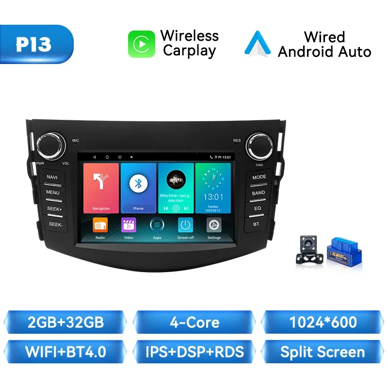 Ai Voice Draadloze Carplay Autoradio Speler Voor Rav4 2006 2007 2008 2009 2010 2011 2012 Android 14 Autoradio 8 + 128Gb Stereo Audio