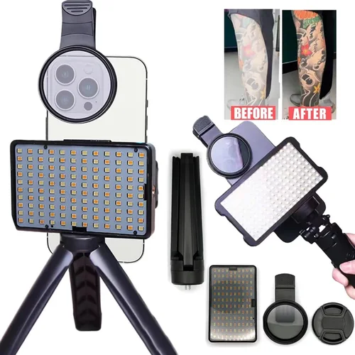 120 LED reducen la luz de relleno reflejada de tatuajes con lente de teléfono móvil Cpl de 52mm filtro polarizador Circular luz de fotografía de tatuaje
