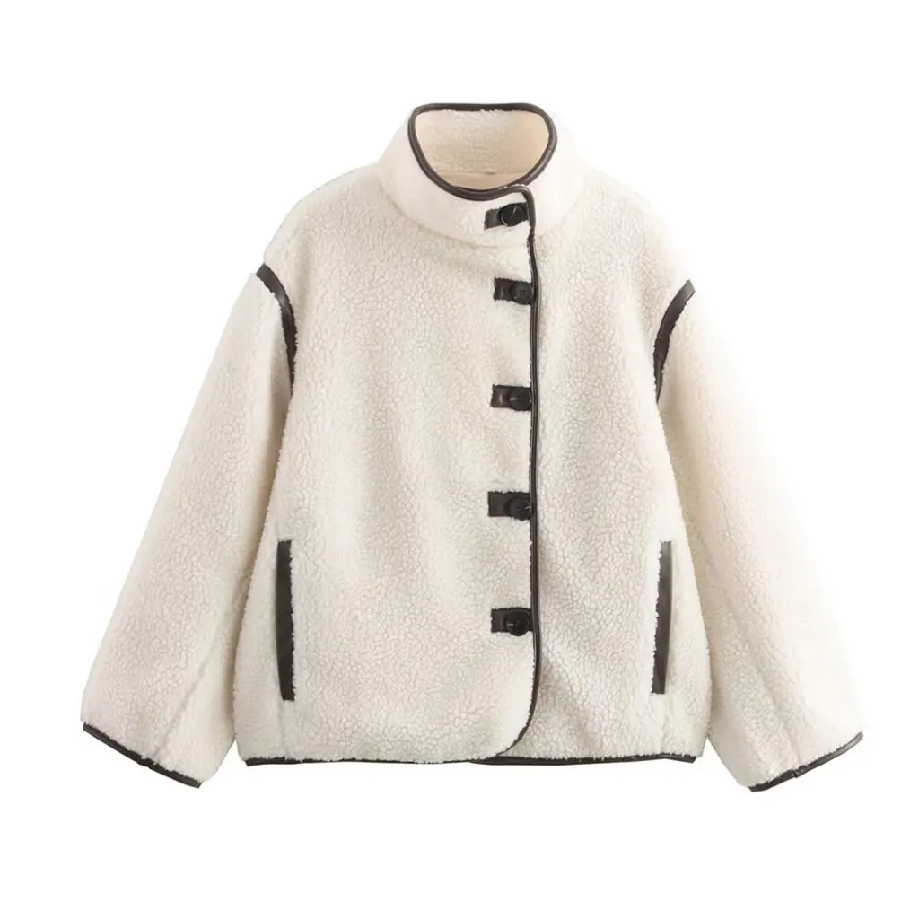 

Women's Casual Lamb Wool Jacket Coat Autumn Winter New All-match Vertical Collar Single-breasted Long-sleeve Pocket Loose
