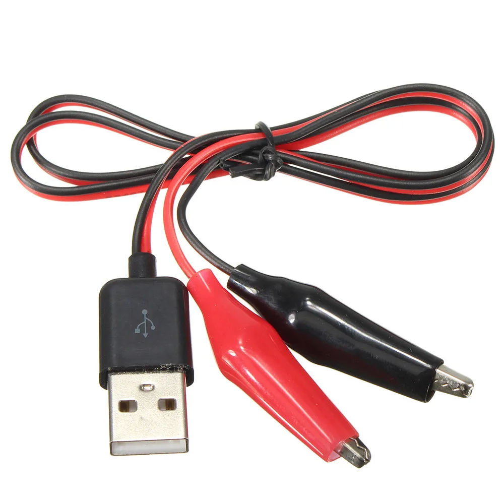 5PCs USB Female Connector to Alligator Test Clips Clamp to USB Male Connector Power Supply Adapter Wire 58cm Cable Red and Black