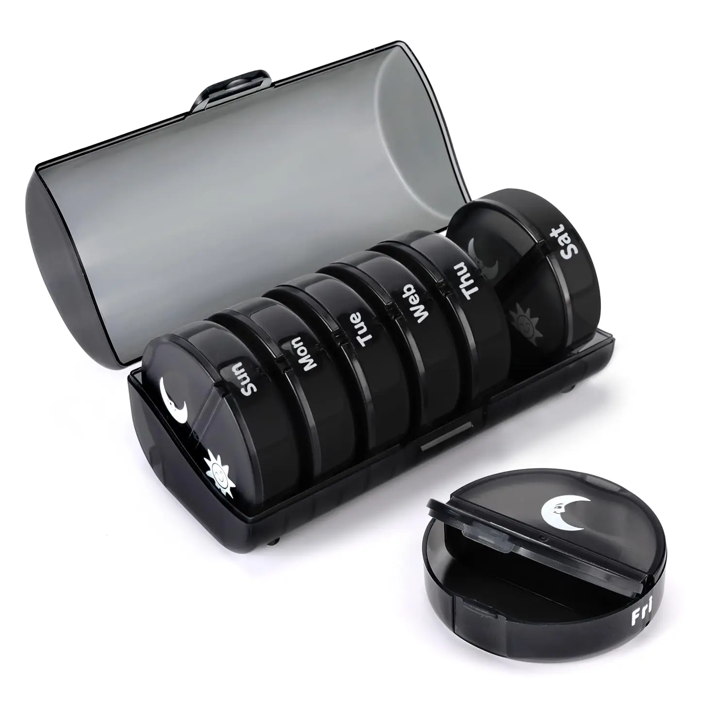 Weekly Pill Organizer Pill Box 2 Times a Day (AM/PM) 7 Day Pill Case, Round Travel Medicine Organizer Large Daily Pill Container