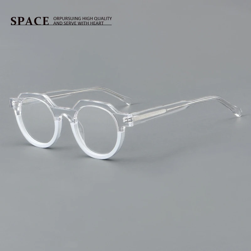 98A131 Men designer hand frame myopia optical reading glasses Women acetate round frame glasses can be engraved LOGO