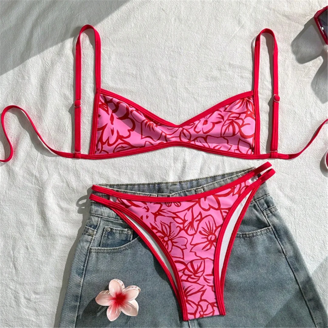 S - XL 2026 Sexy bedruckter Bikini mit hohem Beinausschnitt, Damen-Badeanzug, zweiteiliges Bikini-Set, Badebekleidung, Badeanzug, Schwimmanzug V8037 – Detail 2