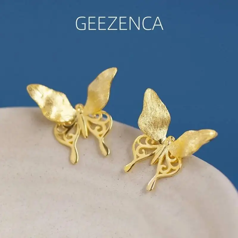 

GEEZENCA стерлингового серебра 925 пробы 3D серьги-гвоздики с бабочками для женщин, оригинальный дизайн, креативные шикарные художественные серьги, 2023, новый подарок