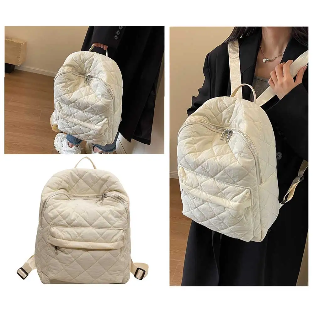 Women School Bookbag Large Capacity Diamond Lattice Backpacks Solid Color Quilted Laptop Backpack for Travel Working Vacation