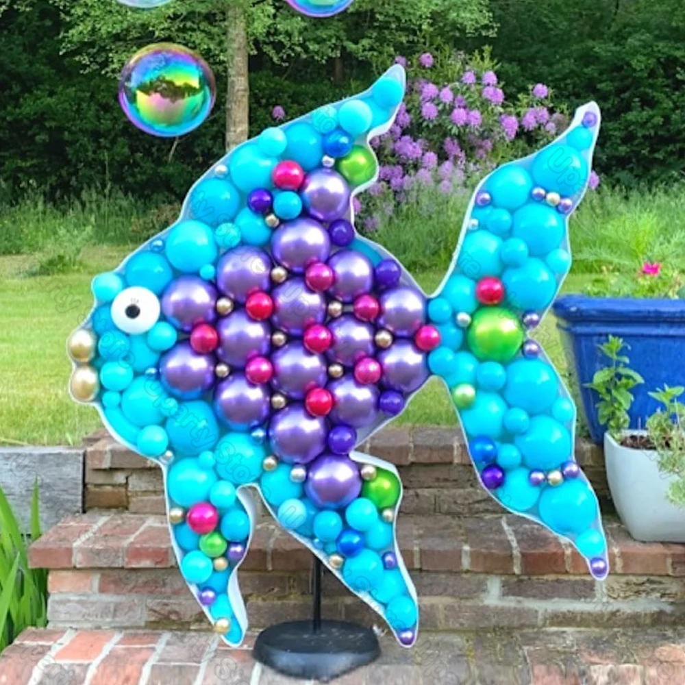 Large Fish Balloon Frame Goldfish Cute Fish Mosaic Balloons Filling Box for Under the Sea Ocean Birthday Baby Shower Party Decor