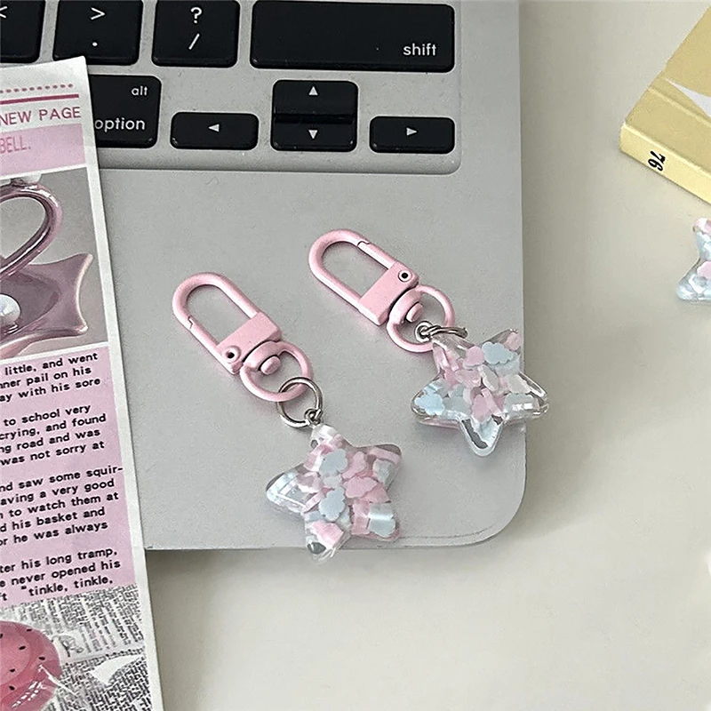 1Pcs Cute Transparent Design Sense Stars Keychain Pendant Keyring For Girls Backpack Headphone Case Accessorie Creative Gifts