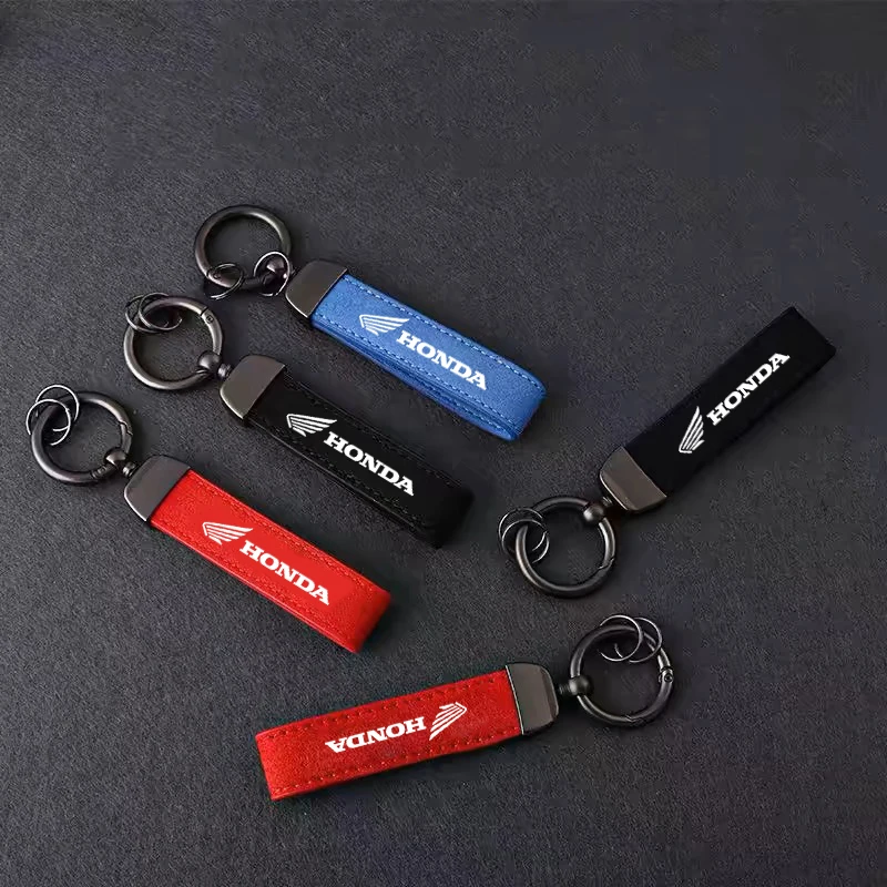 Suede Car Logo Keychain For Honda Civic FIT Accord Prelude CRV 5th City CRZ CRX Jazz HRV Horseshoe Buckle Key Ring Sticker view 2