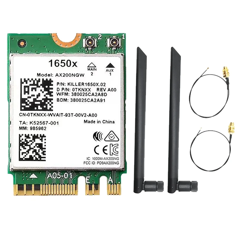 GO-For  1650X Wifi Card+2X8DB Antenna AX200NGW 3000Mbps 2.4G 5G Wifi 6+BT 5.1 Gigabit Wireless Network Card For Win11