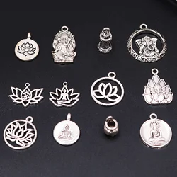 Vintage Silver Plated Buddhist Lotus Bodhisattva Pagoda Ganesha Pendant DIY Charm Bracelet Necklace Jewelry Crafts Making P2706