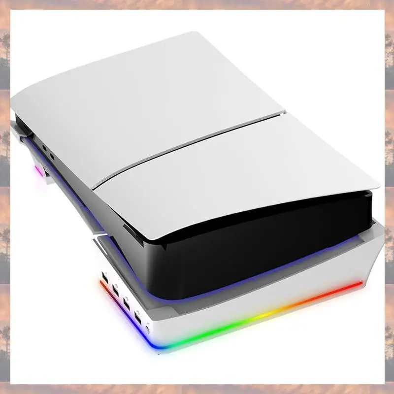 

2025 New-For PS5 Slim/Pro Stand With Light Modes 4 USB Hubs Enhanced Storage & Display White