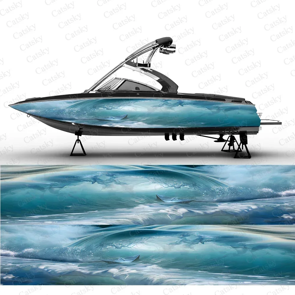 Fierce Wavy Waves Dangerous and Enchanting Boat Sticker Vinyl Ship Pontoon Deck Boat Fishing Decorative Pontoon Boats Decal