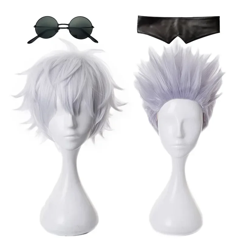 Gojo Satoru Cosplay Wigs Anime Jujutsu Kaisen Gojo Short Heat Resistant Synthetic Hair with Wig Cap Party Wig Without Eye Patch