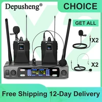 Micrófono Lavalier inalámbrico de 2 canales, auriculares, micrófono Depusheng X2-CLIP VHF, conjunto inalámbrico fijo de doble frecuencia para espectáculo de escenario