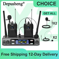 2Channel Wireless Lavalier Microphone Headset Microphone Depusheng X2-CLIP VHF Fixed Dual Frequency Wireless Set For Stage Show