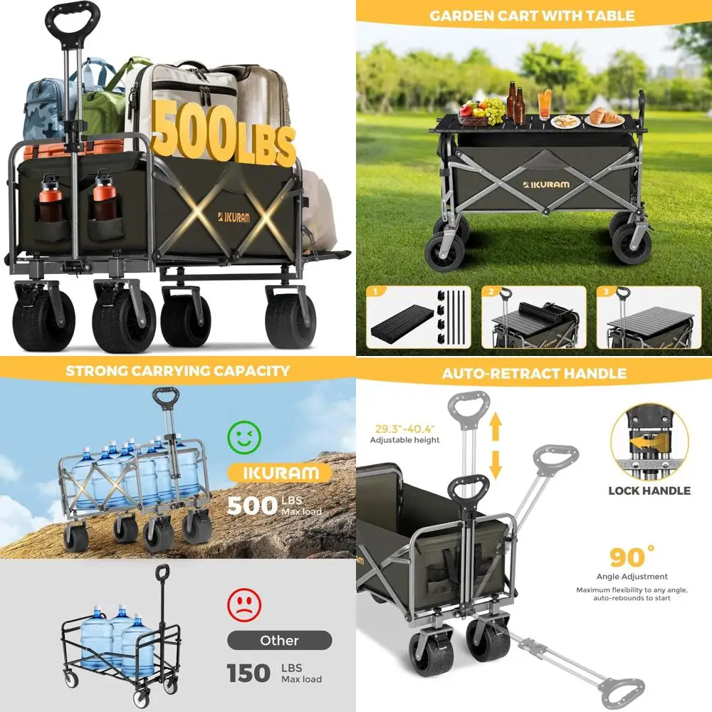 

Складная тележка со съемной столешницей, складные тележки 500 фунтов с удлиненной задней дверью, большие вездеходные колеса, сверхмощные