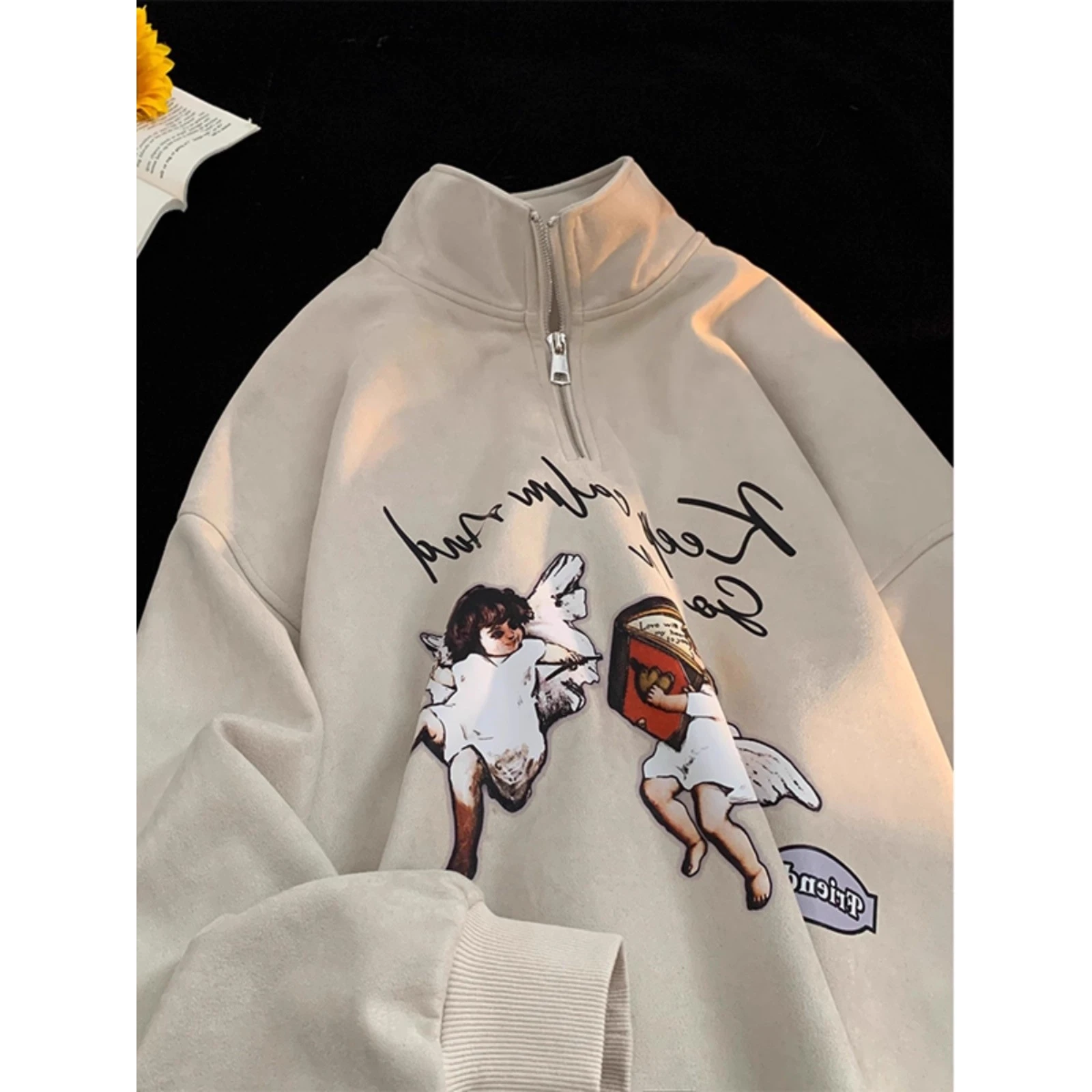 

Men's Oversized Hoodie Jacket Thickened Fleece Half Zipper Autumn Winter Street Style Casual Comfortable Polyester Coat