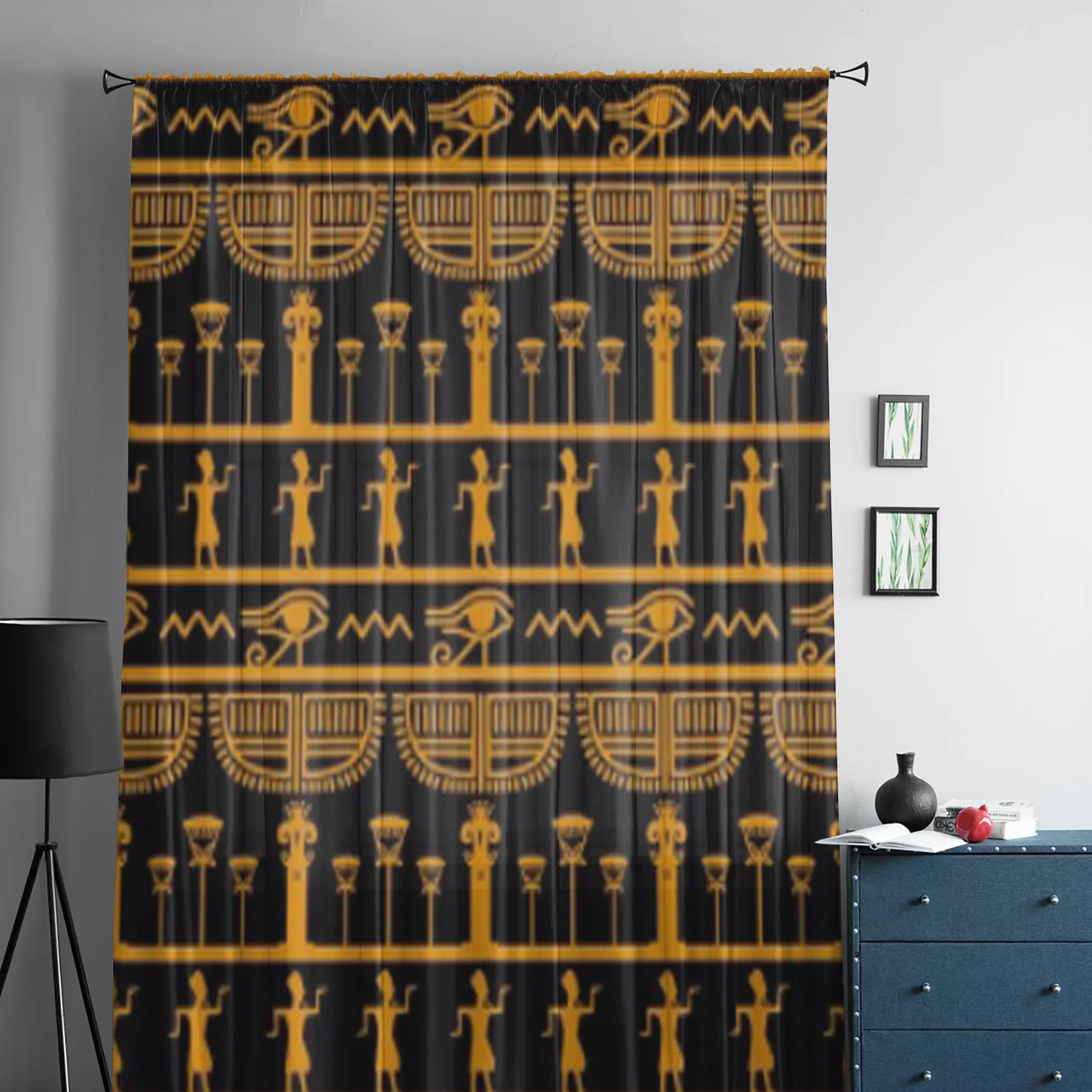 Tribal Art Egyptian Vintage Ethnic Sheer Curtains for Living Room Transparent Tulle Window Curtain Bedroom Kitchen Veil Drapes