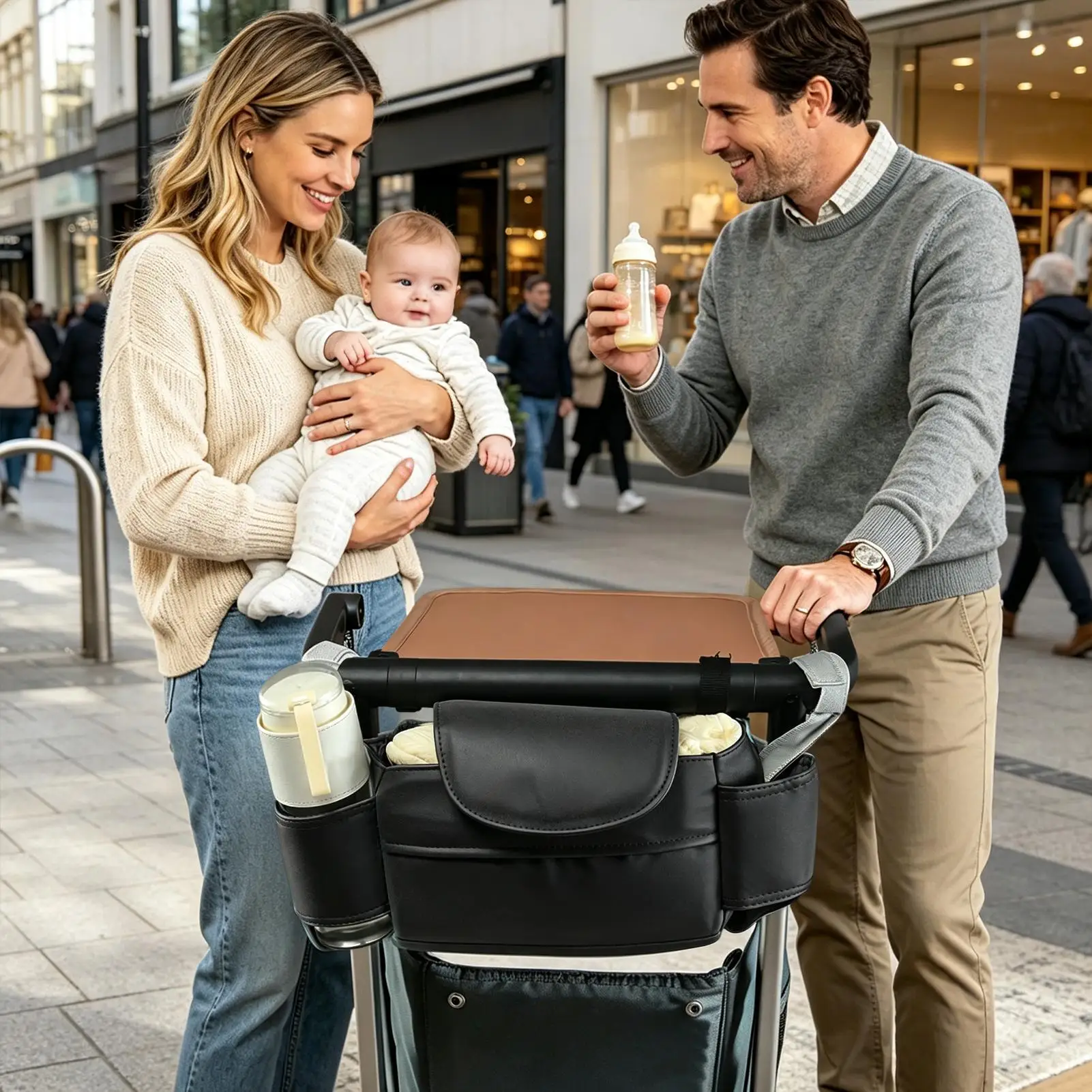Stroller Caddy Organizer Waterproof Adjustable Straps Large Portable Stroller Handle Bag For Travel Walking Picnic Barbecue