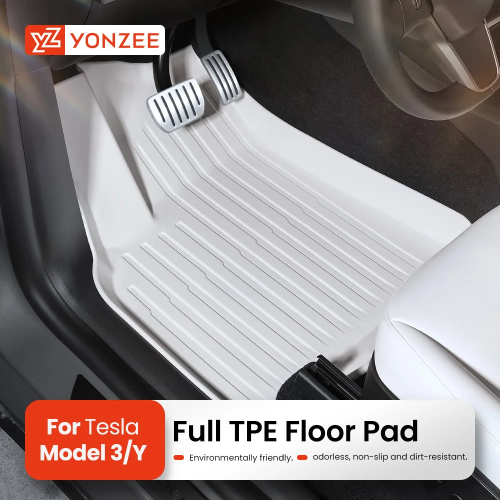 YZ Tesla Modelo Y 3 Piso TPE Alfombrilla Maletero Blanco Alfombrilla LHD 2021 a 2023 Timón Izquierdo Impermeable Antideslizante Alfombra