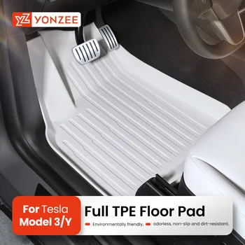 Yz tesla modelo y 2019-2024 modelo 3 highland 2024 piso tpe tapete tronco branco bagagem tapete impermeável antiderrapante forro de chão