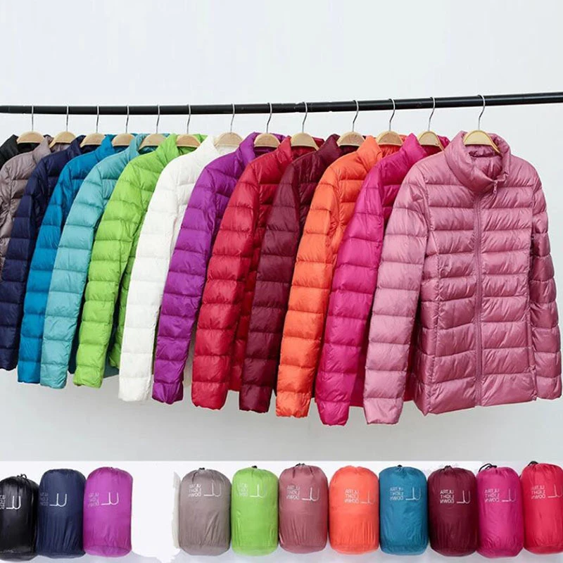 Plumífero ultraligero para mujer, chaqueta fina con capucha corta, abrigo de plumón de pato blanco cálido para todas las estaciones