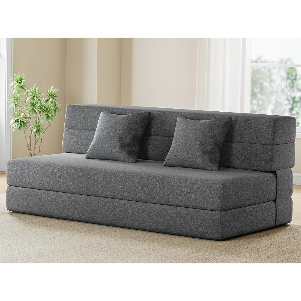 

Folding Sofa Bed, Convertible Sleeper Floor Couch with 2 Pillows, Foldable Foam Mattress for Living Room/Dorm/Guest Room/Apartm