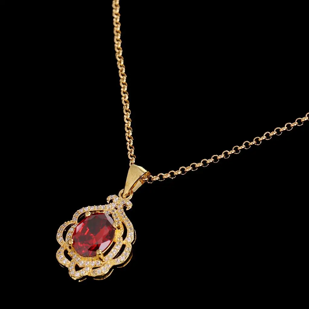 Pendant Necklace for Women Elegant Rhinestone Garnet Style Wedding Jewelry Adjustable Chain for Prom