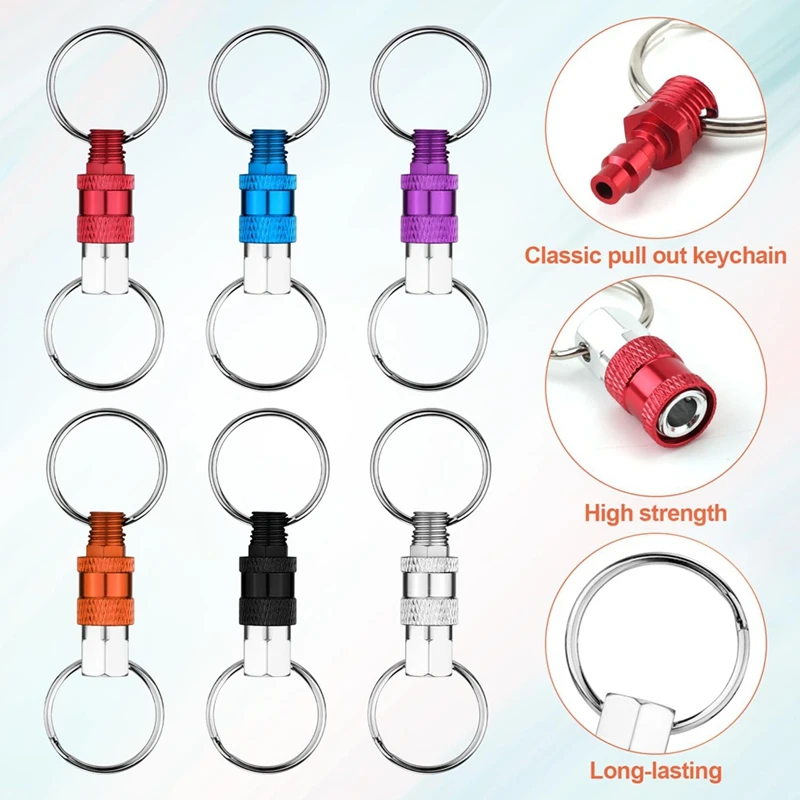 6Pack Pull Apart Keychain,Quick Release Keychain Aluminum Keychain With 2 Split Rings Chain Separate Detachable Key Ring-AT81