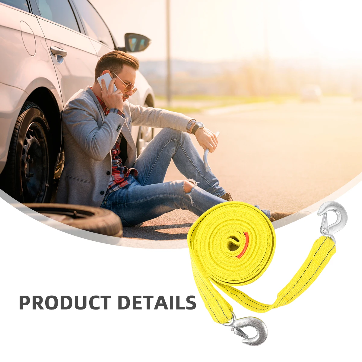 

Car Trailer Rope 5M 5T Night Glow Tow Strap Durable U shaped Hook Stable Vibration Reduction Car Winch Rope Nylon Strong