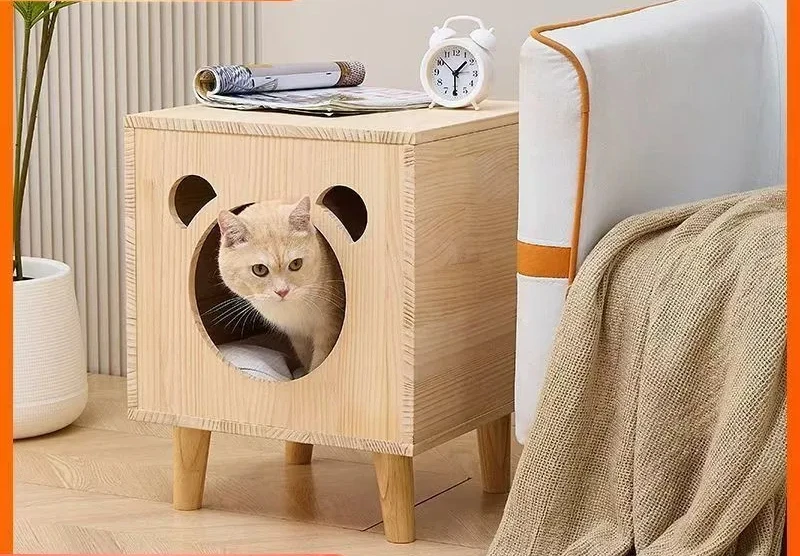 New, Solid Wood, Cat Nest, Removable and Washable, Universal in All Seasons, Cat Villa, Small, Multi-functional, Locker