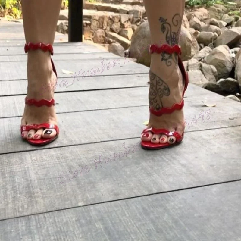 

Red Slip On Cover Heels Sandals Ankle Strap Open Toe Shoes for Women Thin High Heels Sexy Lady Shoes 2025 Zapatos Para Mujere
