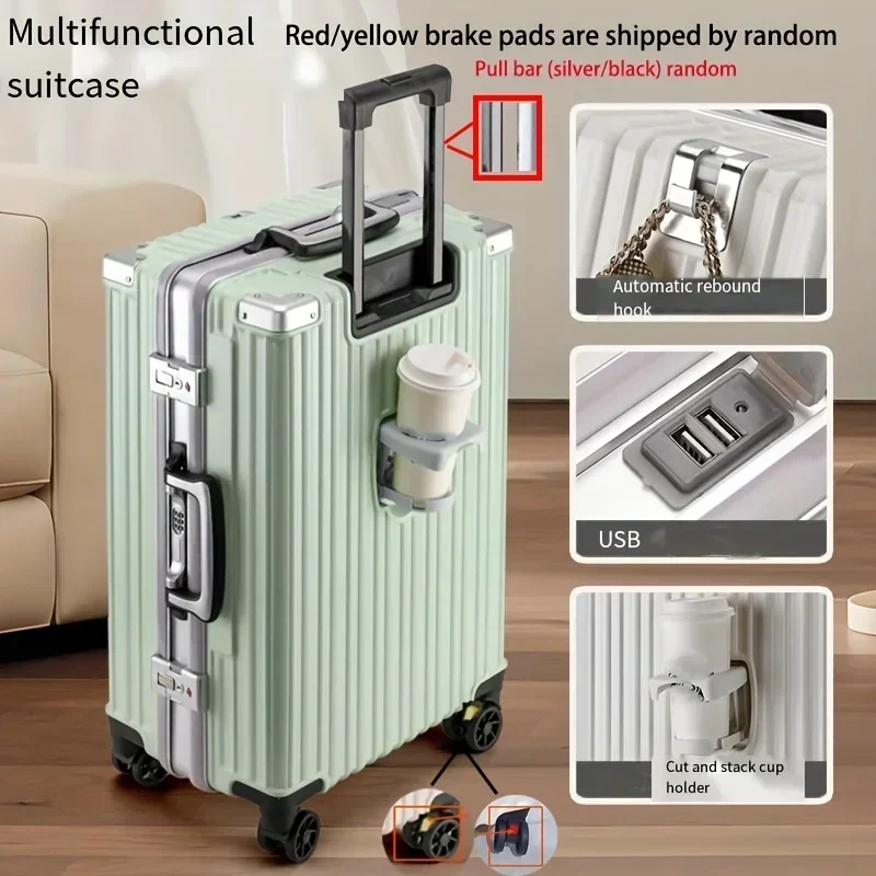 Business Travel Suitcase-Durable PC Hard Shell,Aluminum Frame,Spinner Wheels,Combination Lock,USB Charging