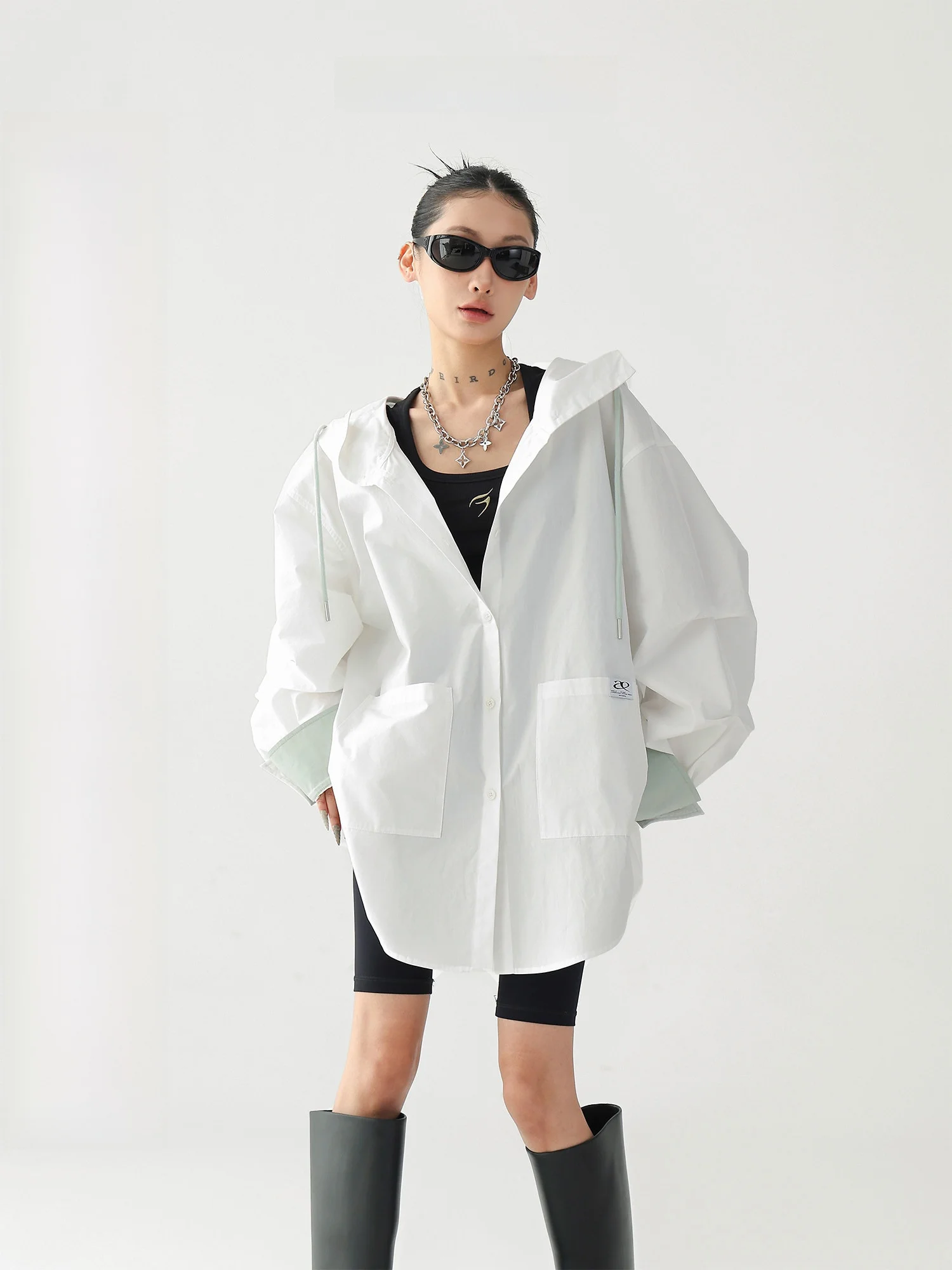 

AceStudios Pure Cotton Loose Lazy Feel Loose ape Sun Protection irt Women Mid-Length Long Sve irt Casual Sle Breat...