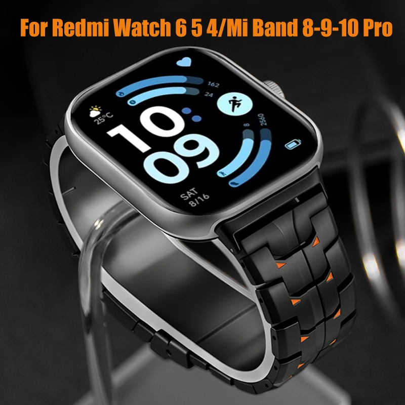 Luxury Stainless Steel Band For Redmi Watch 6 5 4 Bracelet Correa For Xiaomi Smart Band 10 Pro/Mi Band 9 Pro/8 Pro Metal Strap