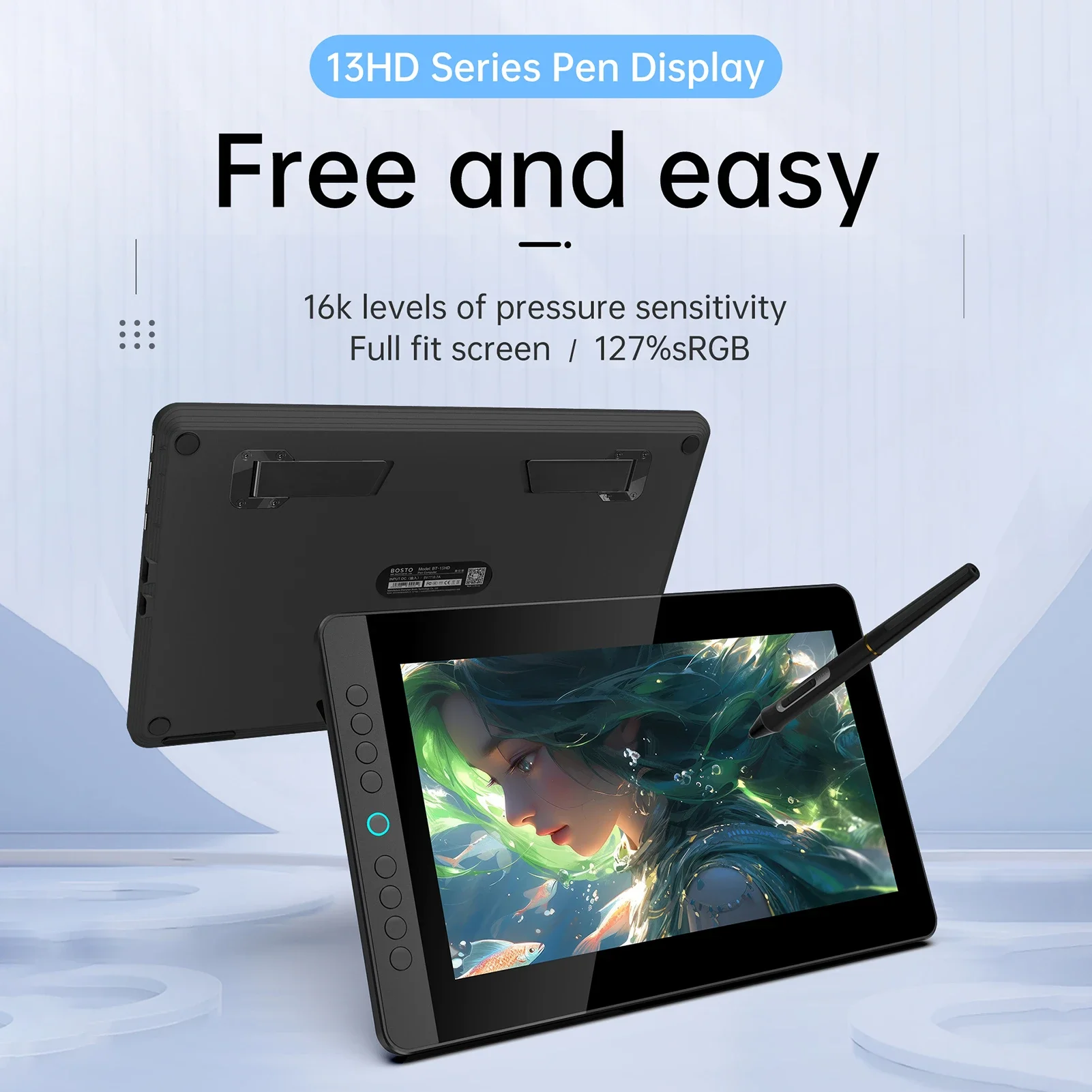 Portable Graphics Drawing Tablet 13.3 Inch H-IPS LED Screen Anti-glare Digital Art Drawing Pad 16K Pressure Level