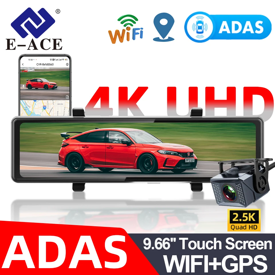 E-ACE 4Kドライブレコーダーミラー 12インチ 車載ビデオレコーダー 2.5 