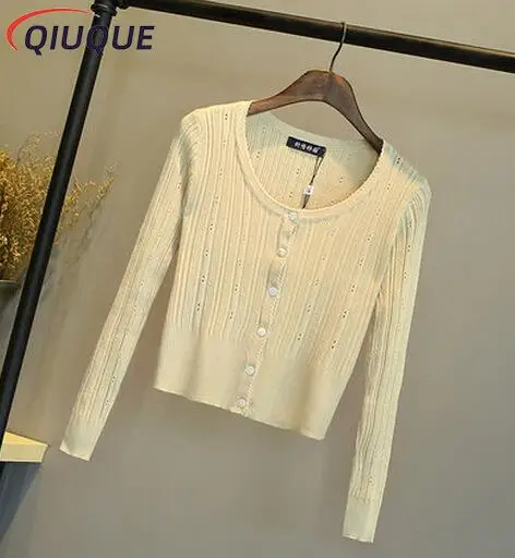New women\'s Korean autumn sweater cardigan Women Slim waist round neck short paragraph cardigan coat