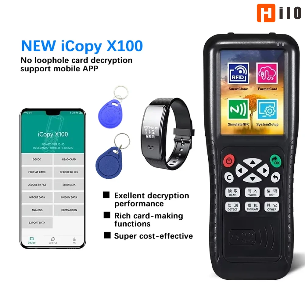 iCopy APP Decoding Rfid Duplicator Copier Writer für 13,56 MHz 125 kHz unabhängige Nfc-Funktion für Handy-Armband