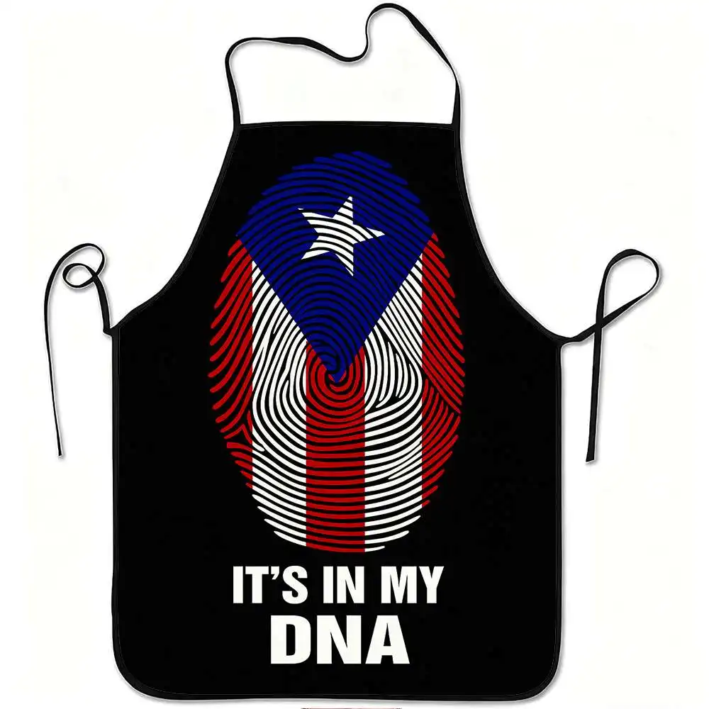 1pc Puerto Rico Flag Fingerprint Print Apron, Durable and Easy to Clean, Adjustable Waistband, Polyester Material, for Kitchen C