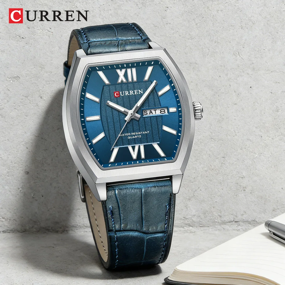 

CURREN Modern Minimalist Design Men's Watch with Day-Date Slim Rectangle Quartz Wristwatch with Luminous Hands Elegant Business