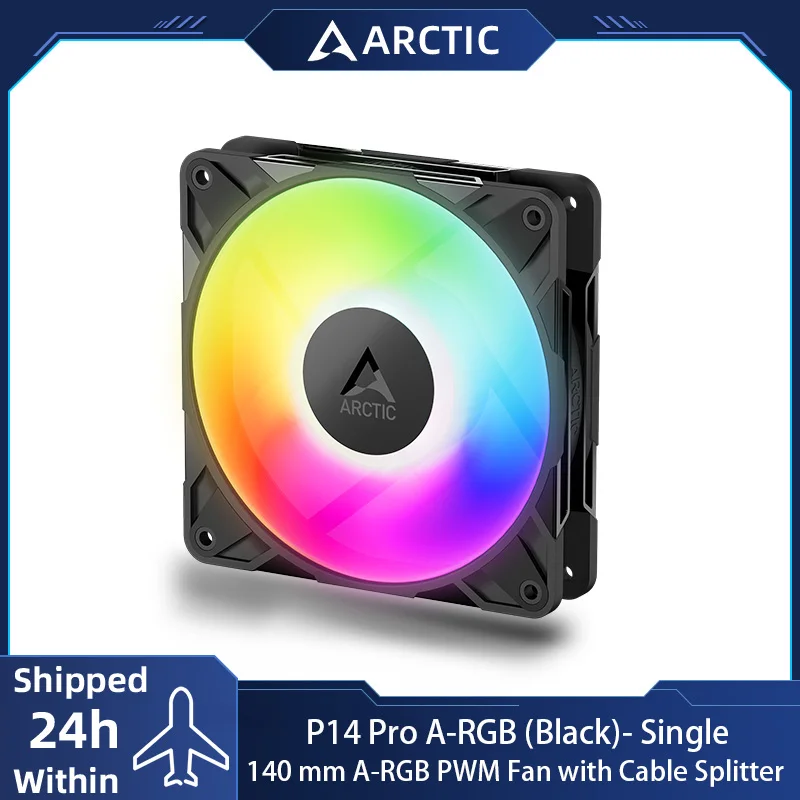 ARCTIC P14 Pro A-RGB, ventilador PWM A-RGB de alto rendimiento de 140 mm, velocidad del ventilador: 400-2500 RPM, LED A-RGB de 5 V y 3 pines, rodamiento dinámico de fluido